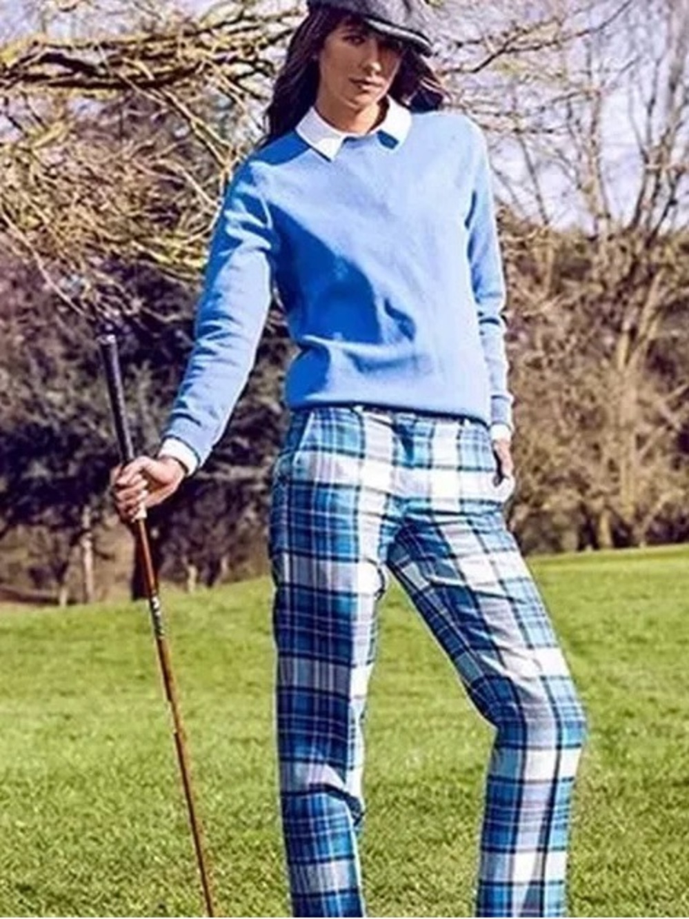 NIKE SIZE 16/38 GOLF PERFORMANCE WEAR TARTAN WIK DRY BREATHABLE BLUE TROUSERS